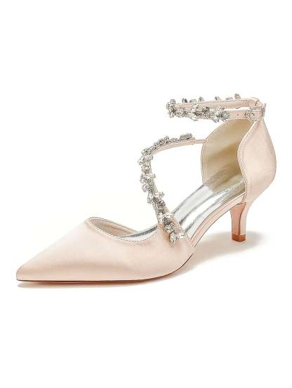 Bridal Shoes for Women with Rhinestones Mid Heel and Pointed Toe