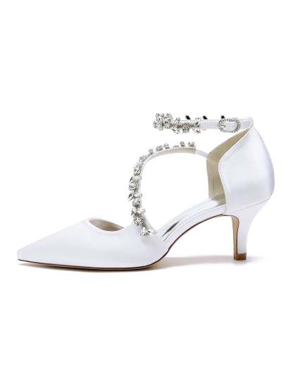 Bridal Shoes for Women with Rhinestones Mid Heel and Pointed Toe