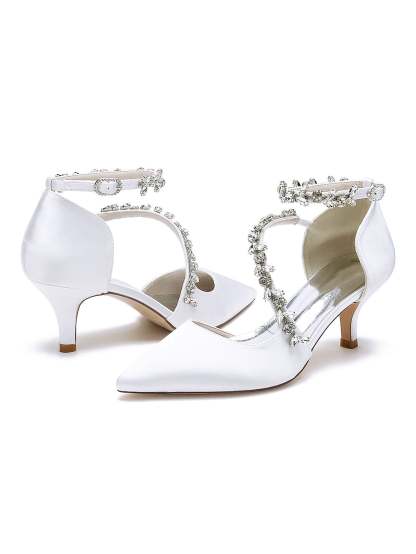 Bridal Shoes for Women with Rhinestones Mid Heel and Pointed Toe
