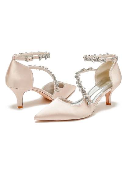 Bridal Shoes for Women with Rhinestones Mid Heel and Pointed Toe