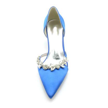 Bridal Shoes for Women with Silk Satin and Rhinestone Details Mid Heel Closed Toe