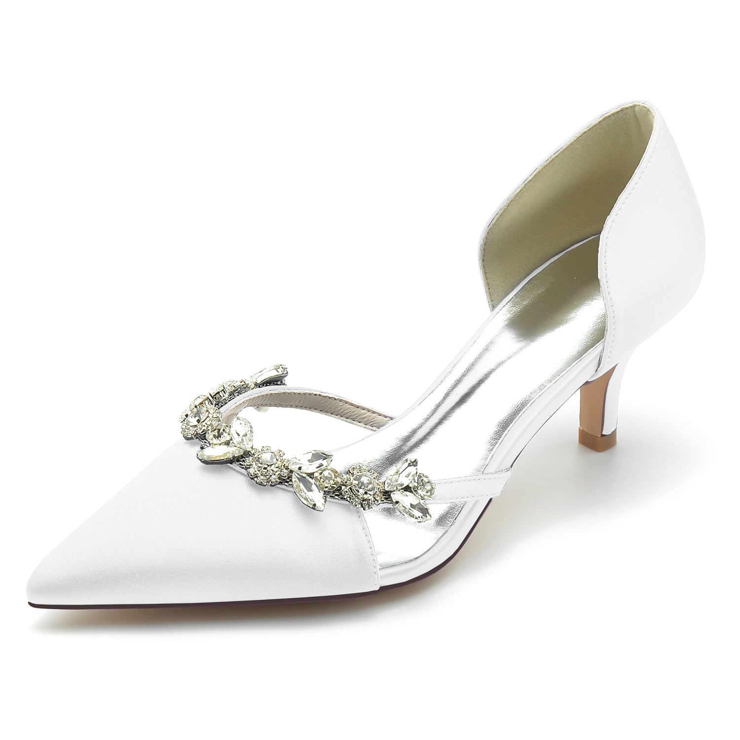 Bridal Shoes for Women with Silk Satin and Rhinestone Details Mid Heel Closed Toe