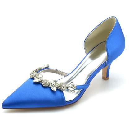 Bridal Shoes for Women with Silk Satin and Rhinestone Details Mid Heel Closed Toe