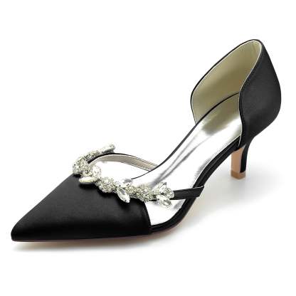 Bridal Shoes for Women with Silk Satin and Rhinestone Details Mid Heel Closed Toe