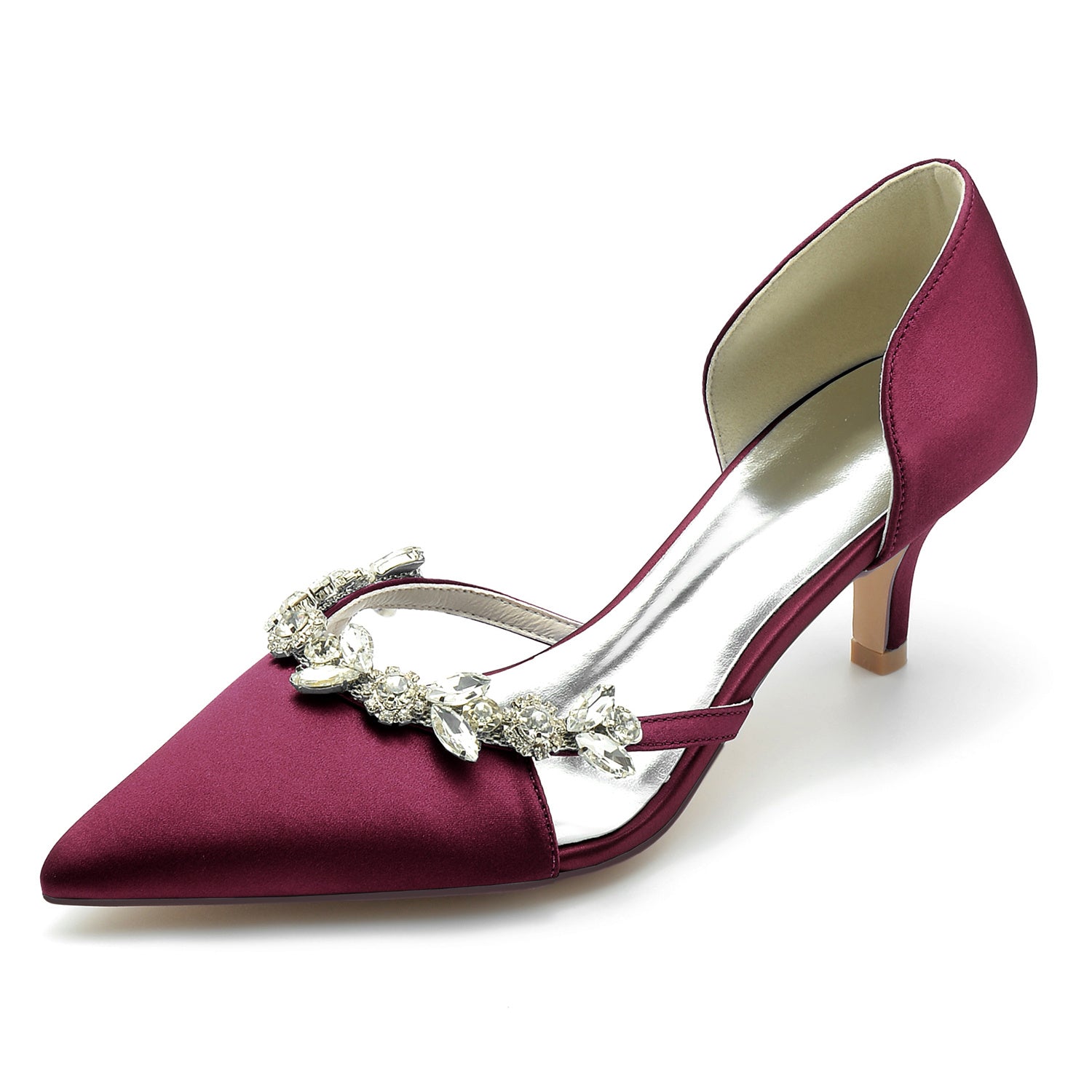 Bridal Shoes for Women with Silk Satin and Rhinestone Details Mid Heel Closed Toe