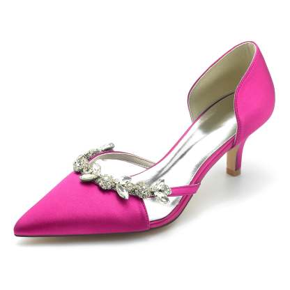 Bridal Shoes for Women with Silk Satin and Rhinestone Details Mid Heel Closed Toe