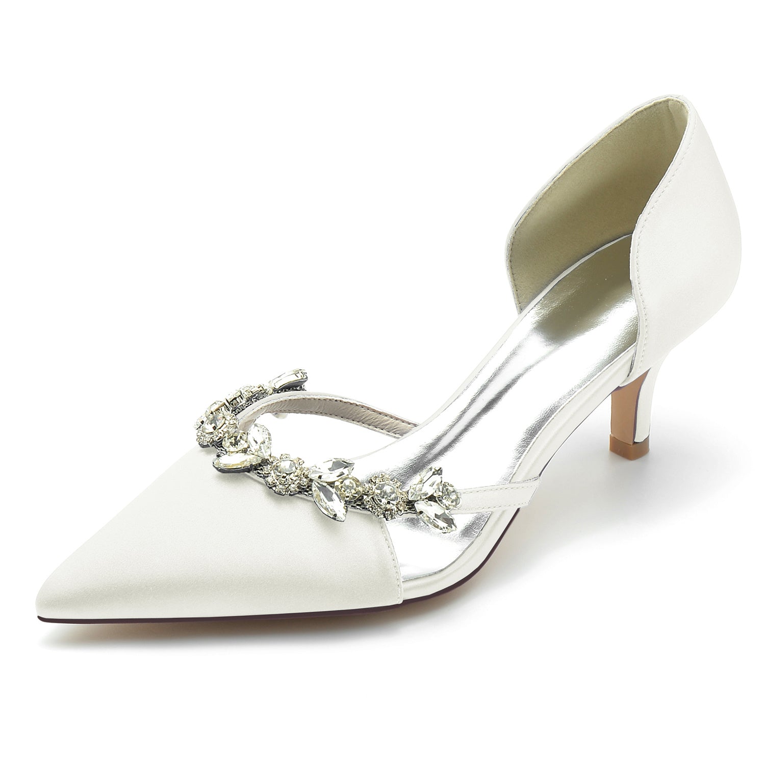 Bridal Shoes for Women with Silk Satin and Rhinestone Details Mid Heel Closed Toe