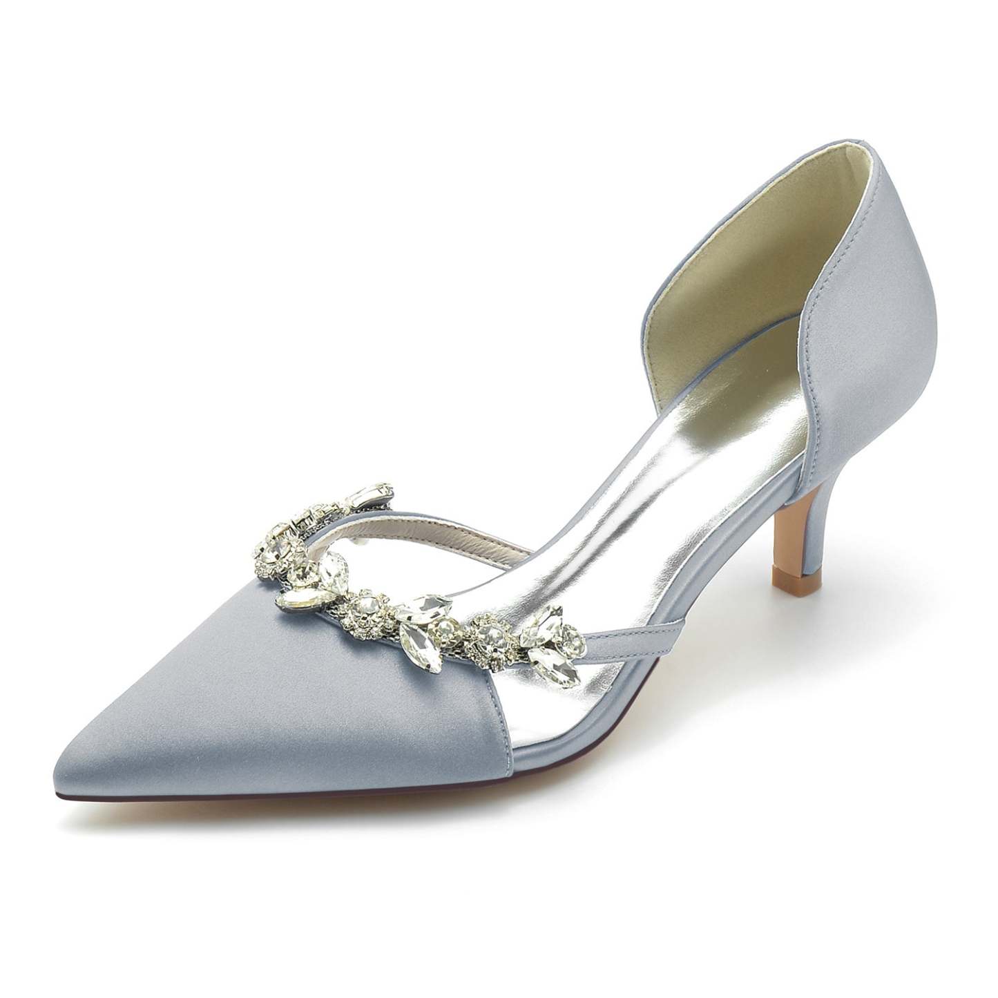 Bridal Shoes for Women with Silk Satin and Rhinestone Details Mid Heel Closed Toe
