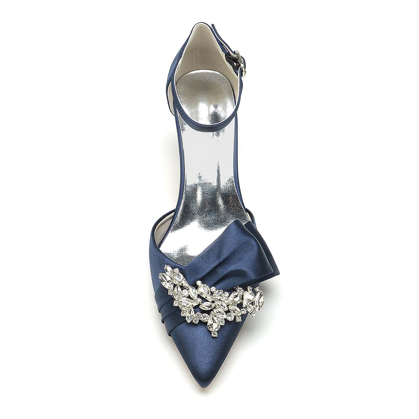 Bridal Shoes for Women with Rhinestone Bow and Buckle in Silk Satin Pointed Toe