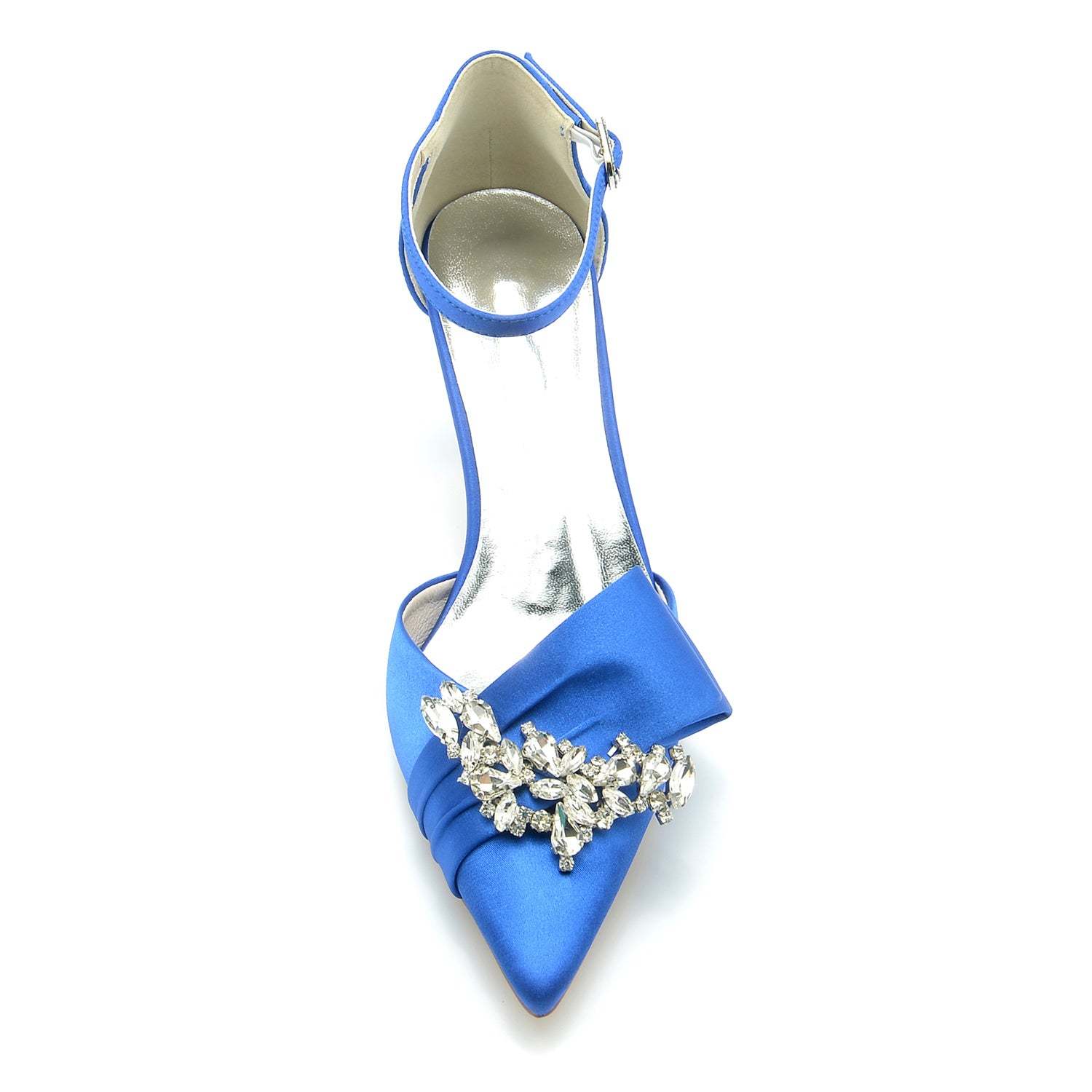 Bridal Shoes for Women with Rhinestone Bow and Buckle in Silk Satin Pointed Toe