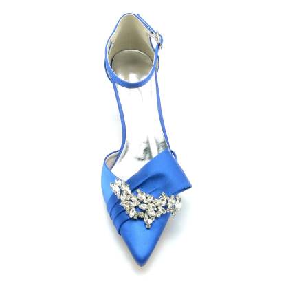 Bridal Shoes for Women with Rhinestone Bow and Buckle in Silk Satin Pointed Toe