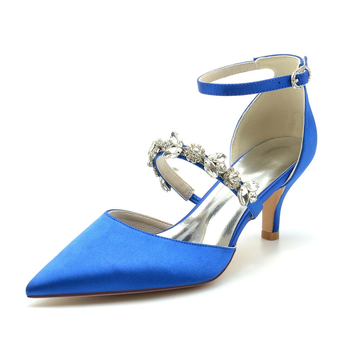 Bridal Shoes for Women with Rhinestones Mid Heel and Buckle in Pointed Toe
