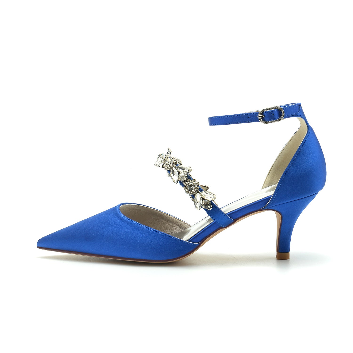 Bridal Shoes for Women with Rhinestones Mid Heel and Buckle in Pointed Toe