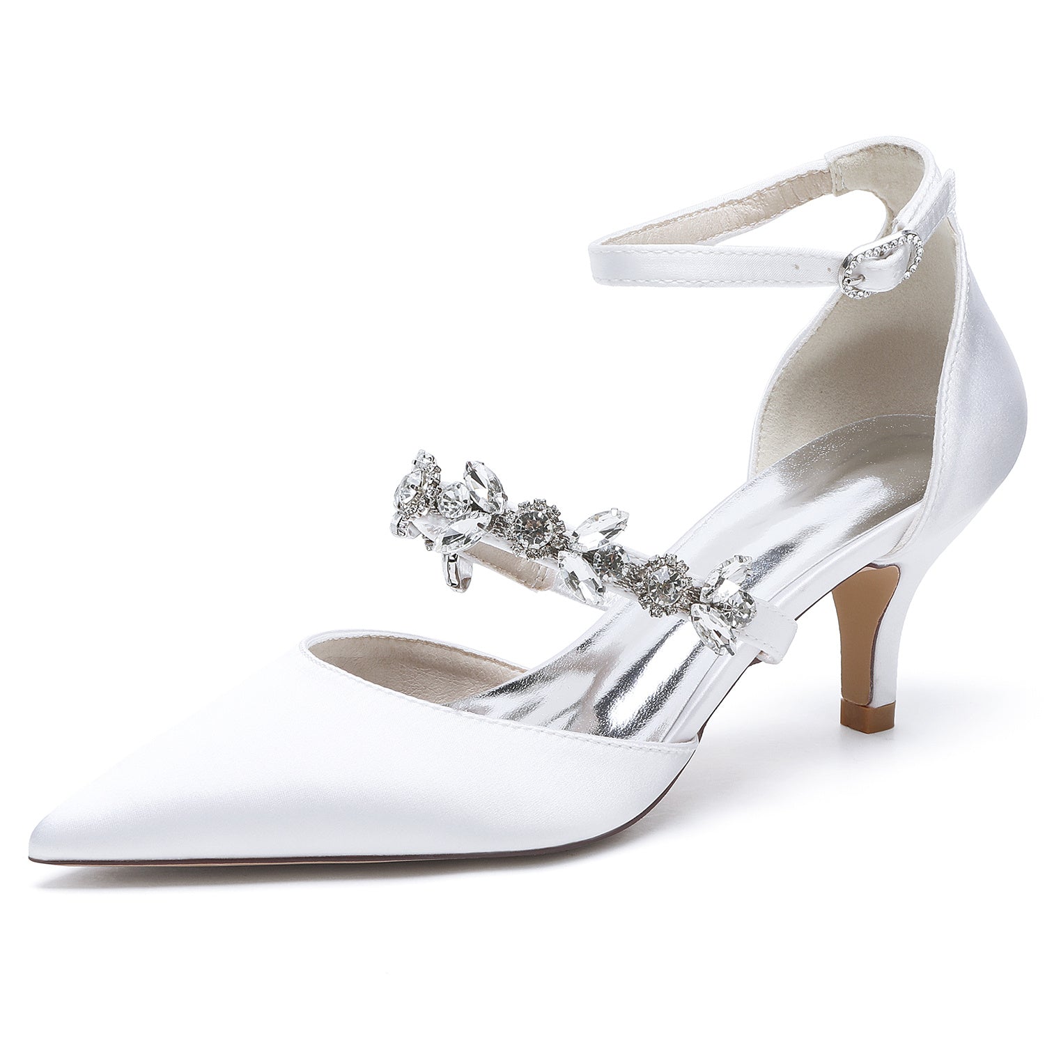 Bridal Shoes for Women with Rhinestones Mid Heel and Buckle in Pointed Toe
