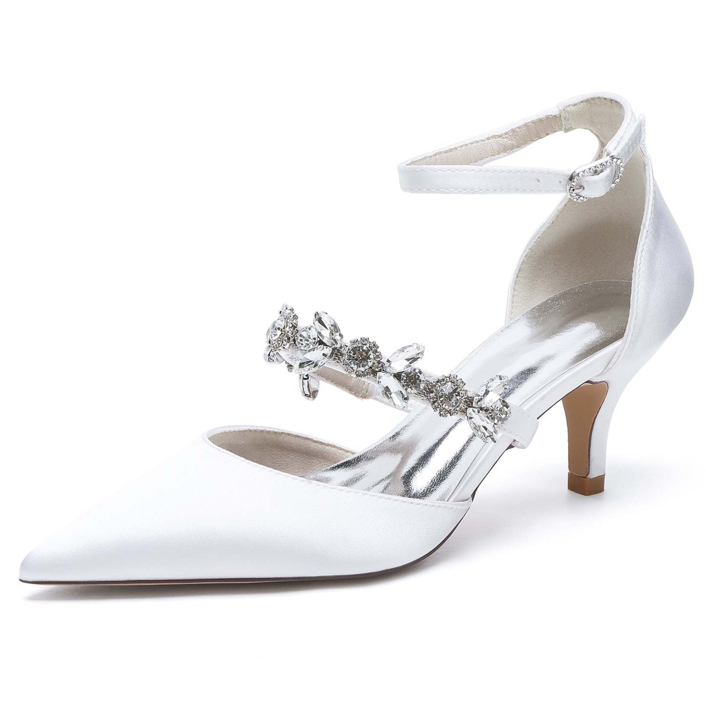 Bridal Shoes for Women with Rhinestones Mid Heel and Buckle in Pointed Toe