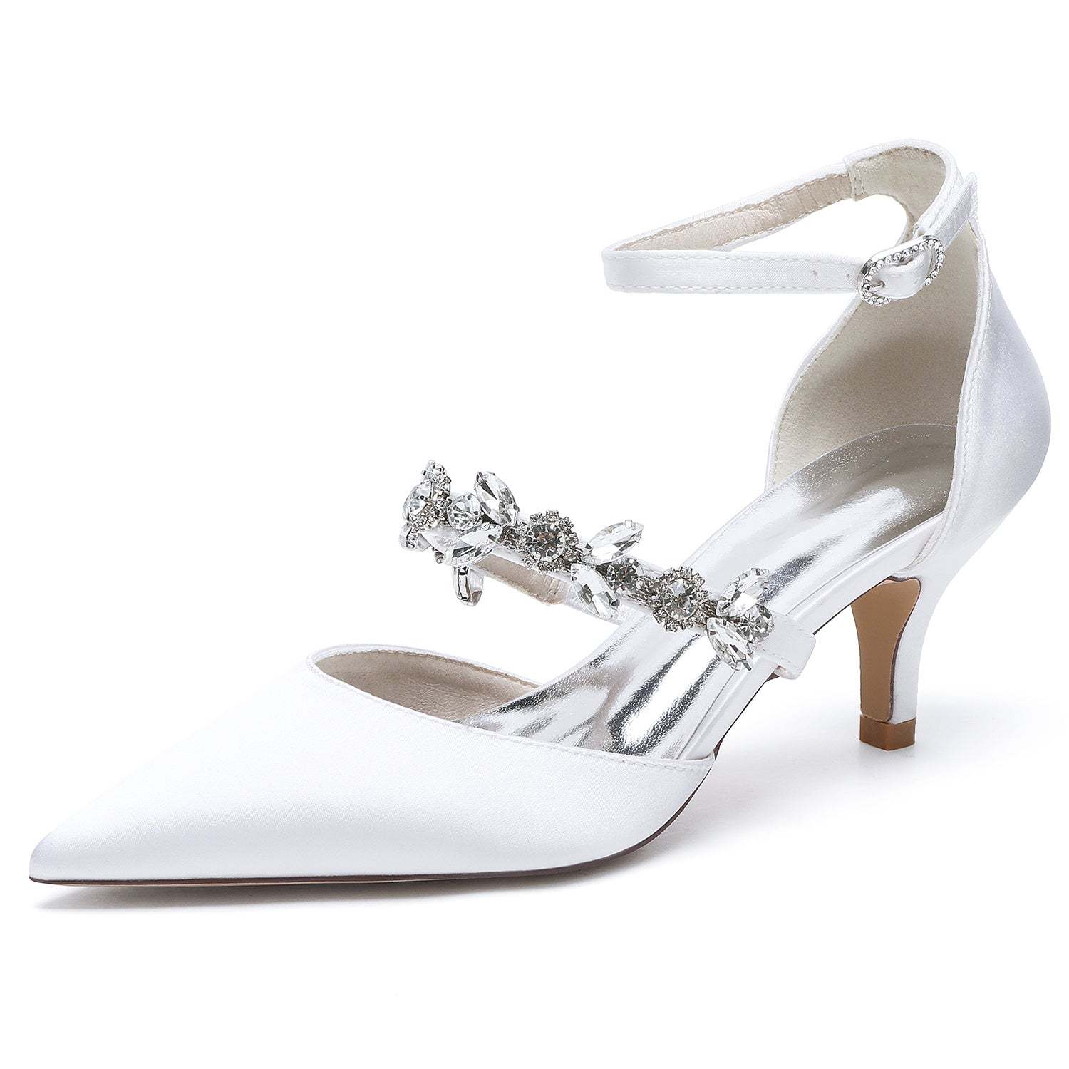 Bridal Shoes for Women with Rhinestones Mid Heel and Buckle in Pointed Toe