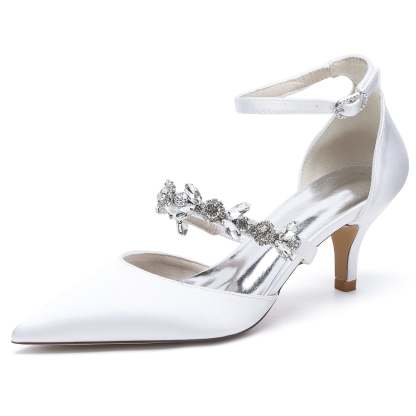 Bridal Shoes for Women with Rhinestones Mid Heel and Buckle in Pointed Toe