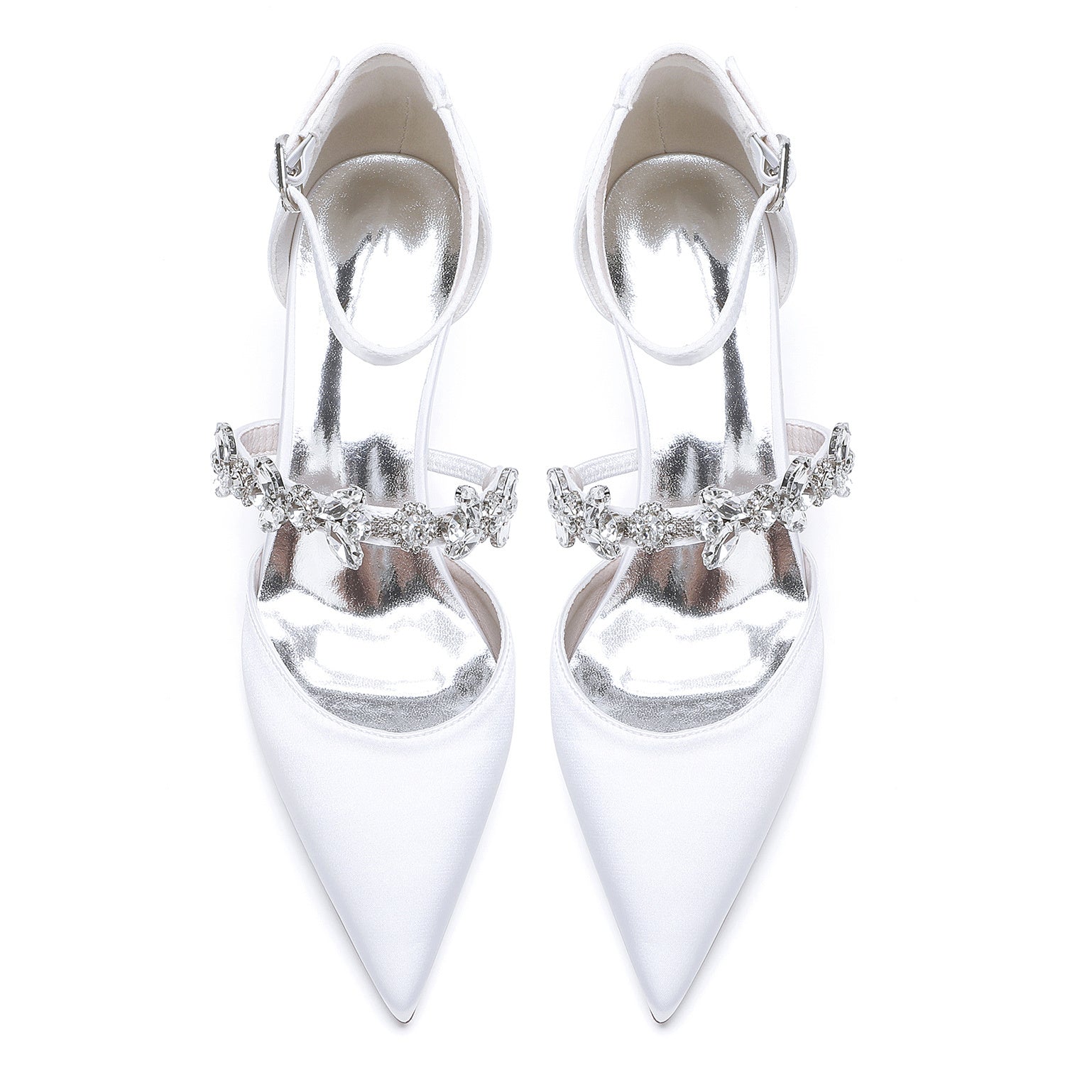 Bridal Shoes for Women with Rhinestones Mid Heel and Buckle in Pointed Toe