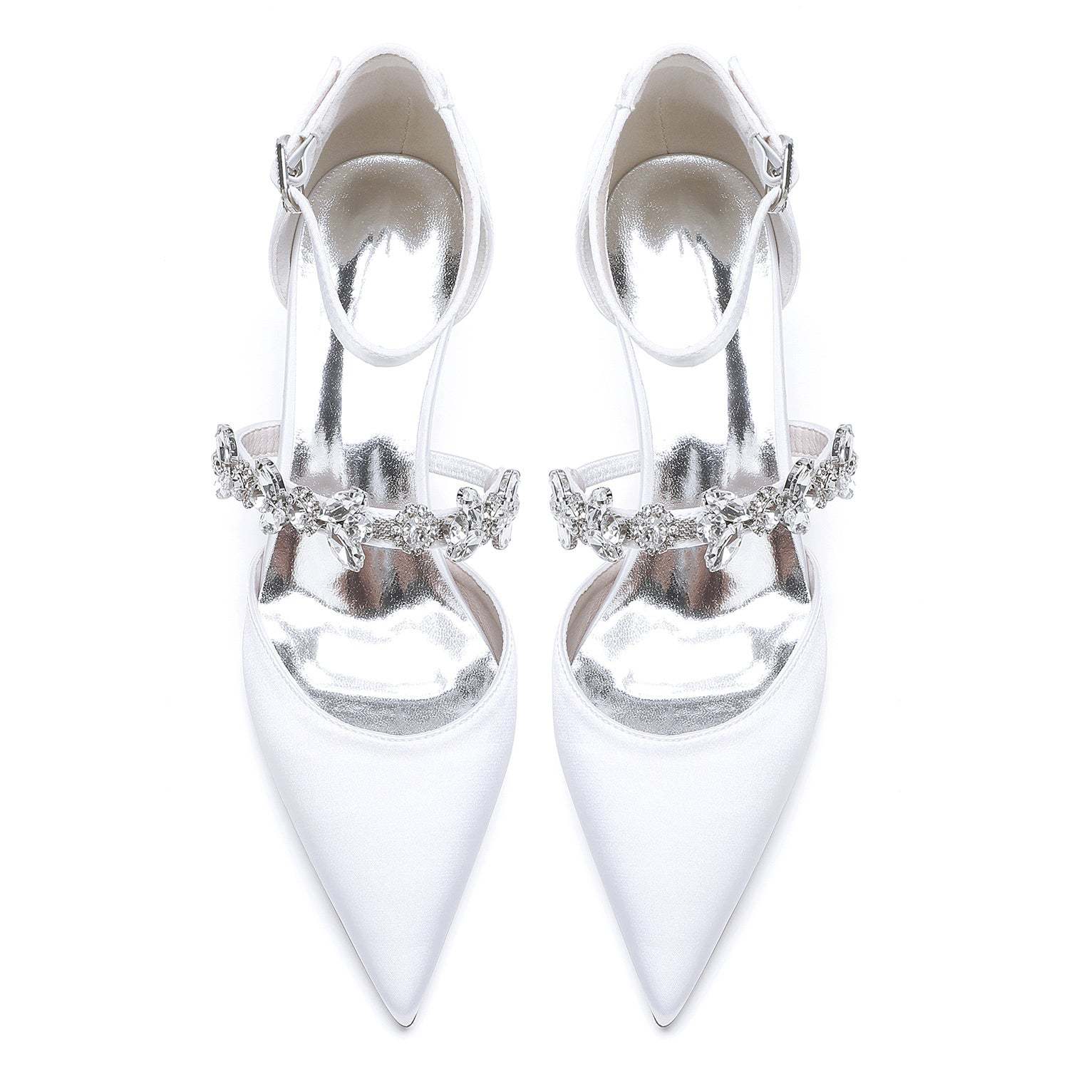 Bridal Shoes for Women with Rhinestones Mid Heel and Buckle in Pointed Toe