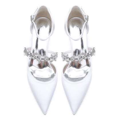 Bridal Shoes for Women with Rhinestones Mid Heel and Buckle in Pointed Toe