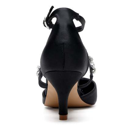 Bridal Shoes for Women with Rhinestones Mid Heel and Buckle in Pointed Toe