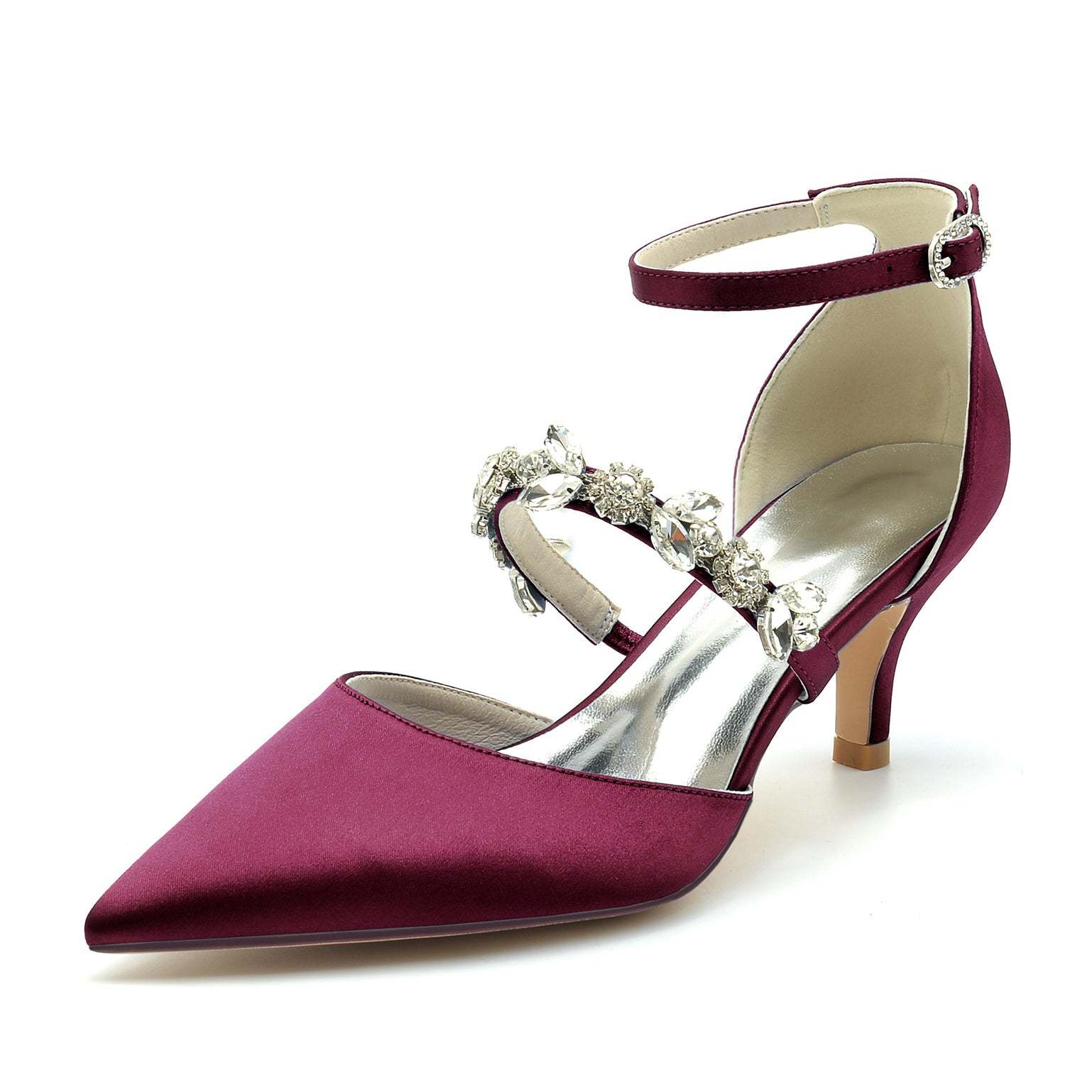 Bridal Shoes for Women with Rhinestones Mid Heel and Buckle in Pointed Toe