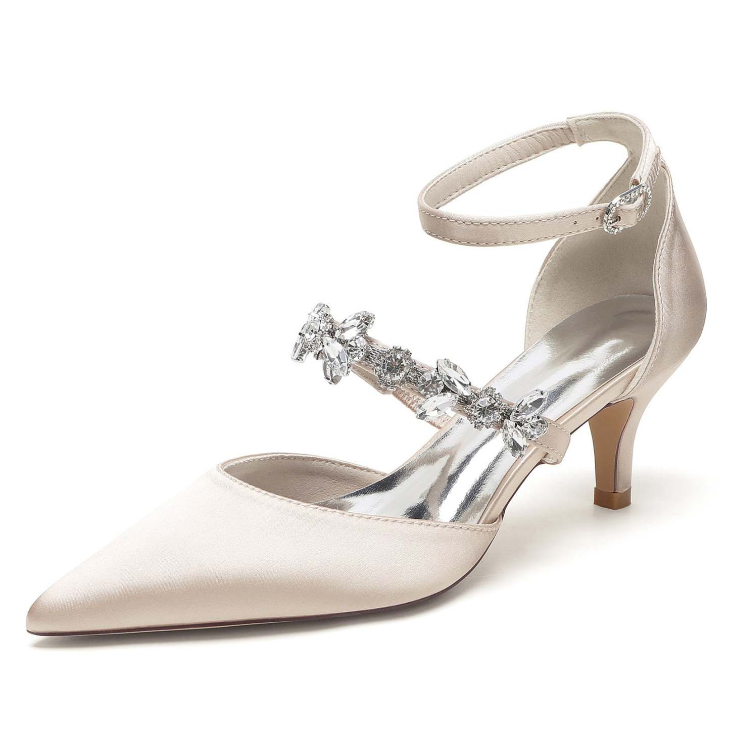 Bridal Shoes for Women with Rhinestones Mid Heel and Buckle in Pointed Toe