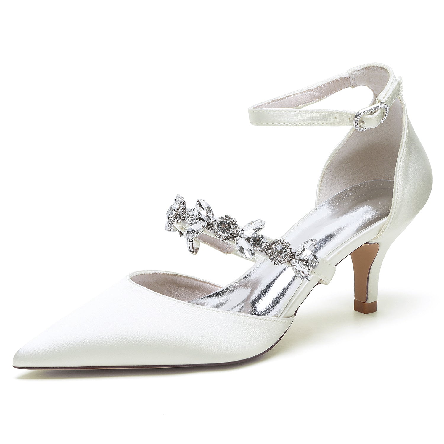 Bridal Shoes for Women with Rhinestones Mid Heel and Buckle in Pointed Toe
