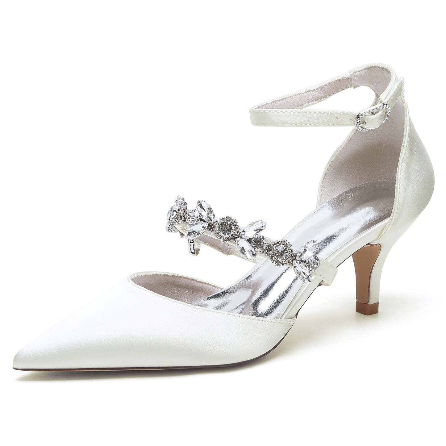 Bridal Shoes for Women with Rhinestones Mid Heel and Buckle in Pointed Toe