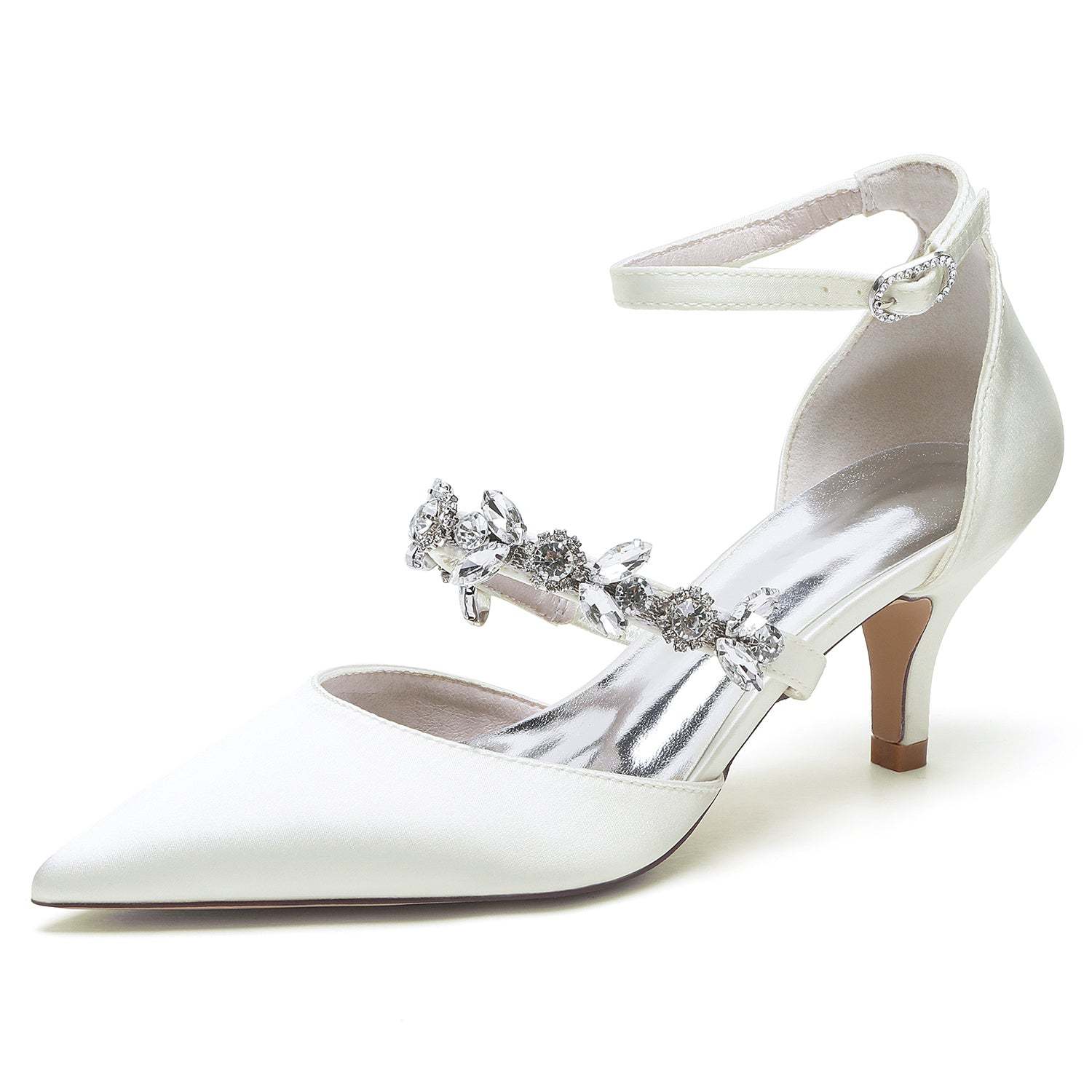 Bridal Shoes for Women with Rhinestones Mid Heel and Buckle in Pointed Toe
