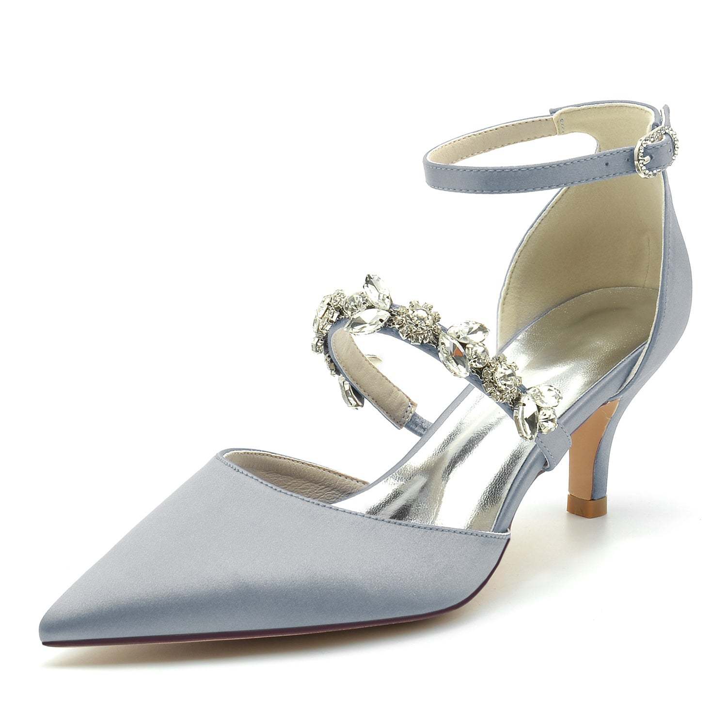 Bridal Shoes for Women with Rhinestones Mid Heel and Buckle in Pointed Toe