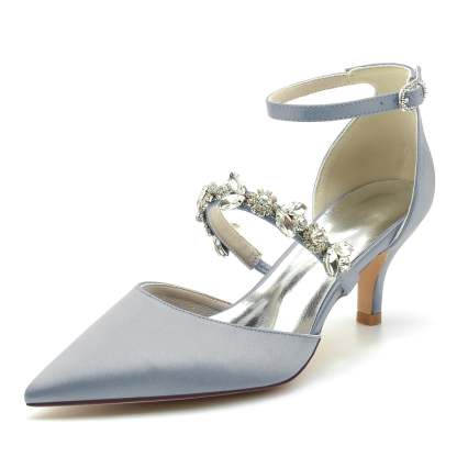 Bridal Shoes for Women with Rhinestones Mid Heel and Buckle in Pointed Toe