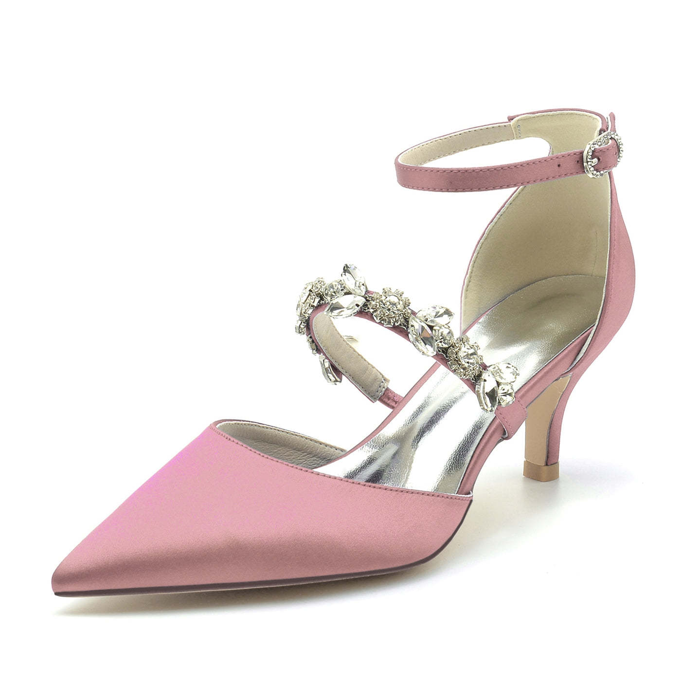 Bridal Shoes for Women with Rhinestones Mid Heel and Buckle in Pointed Toe