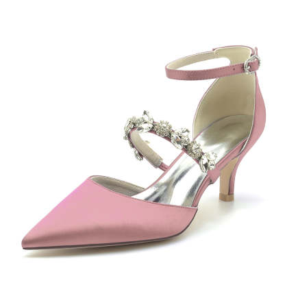Bridal Shoes for Women with Rhinestones Mid Heel and Buckle in Pointed Toe