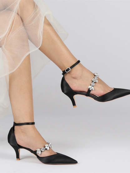 Bridesmaid Shoes for Women with Rhinestones Flat Heel and Pointed Toe