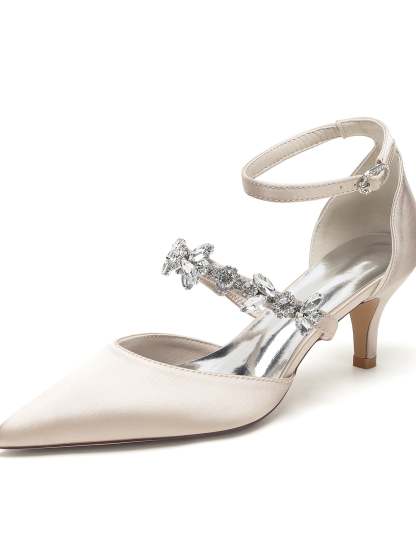 Bridesmaid Shoes for Women with Rhinestones Flat Heel and Pointed Toe