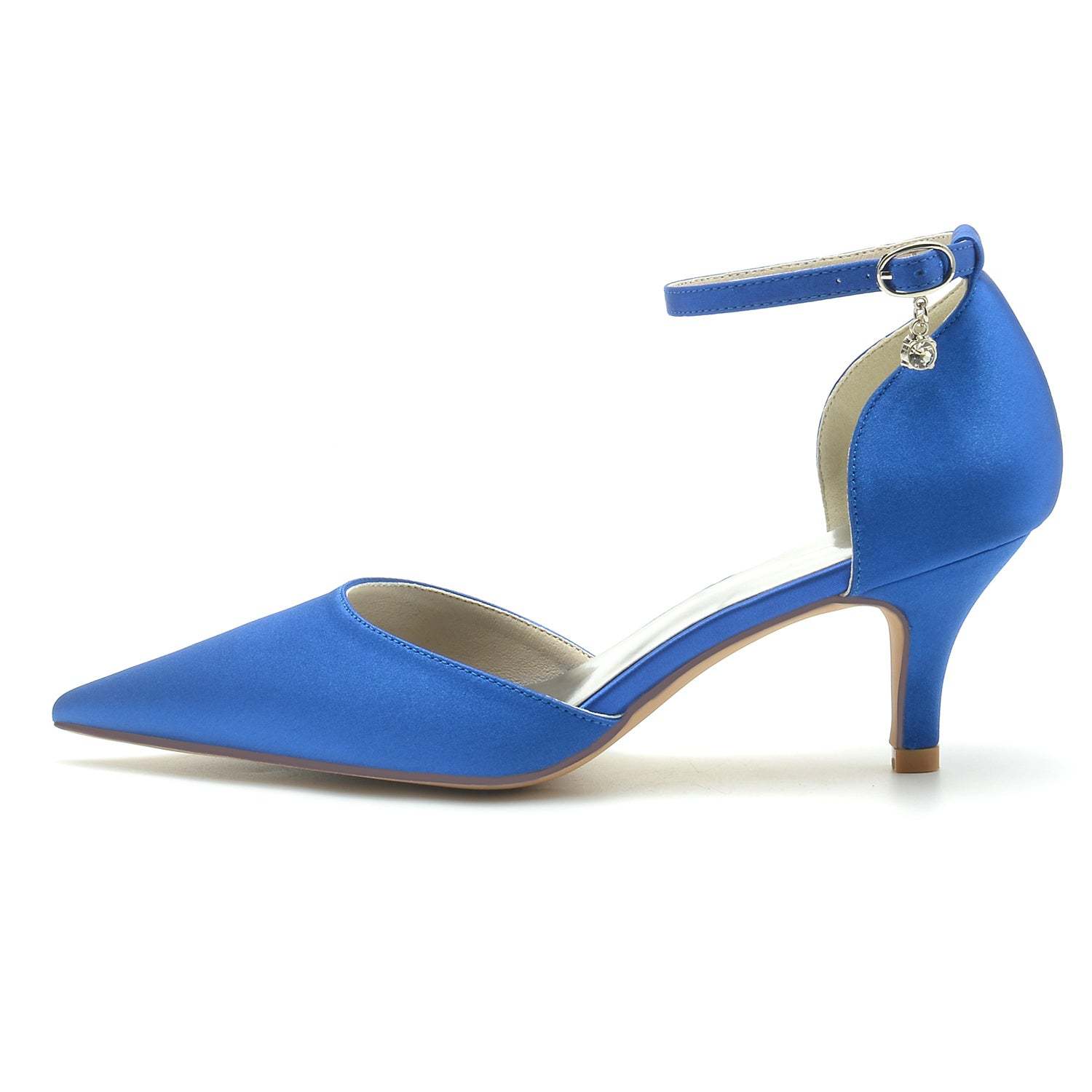Bridal Shoes for Women with Rhinestone Buckle and Pointed Toe Mid Heel