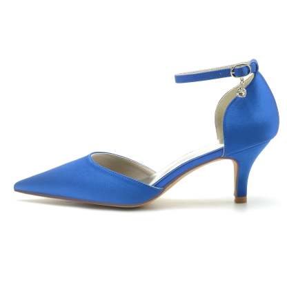 Bridal Shoes for Women with Rhinestone Buckle and Pointed Toe Mid Heel