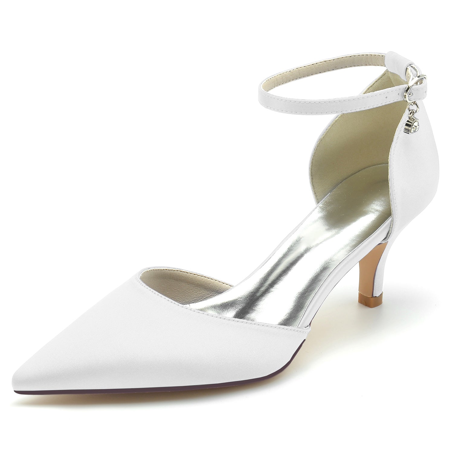 Bridal Shoes for Women with Rhinestone Buckle and Pointed Toe Mid Heel