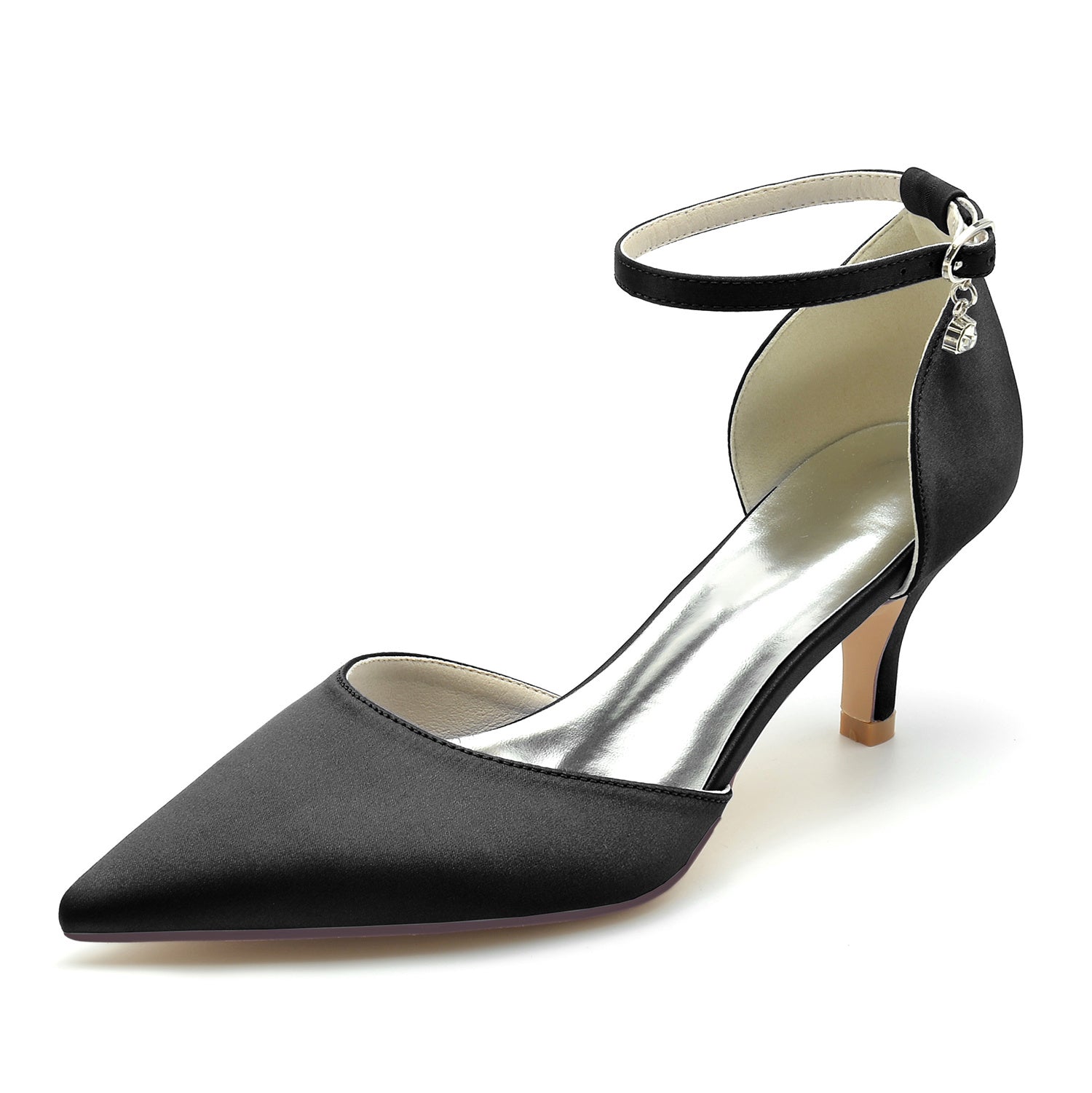 Bridal Shoes for Women with Rhinestone Buckle and Pointed Toe Mid Heel