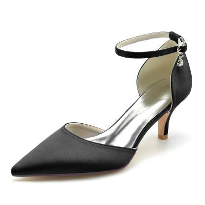 Bridal Shoes for Women with Rhinestone Buckle and Pointed Toe Mid Heel