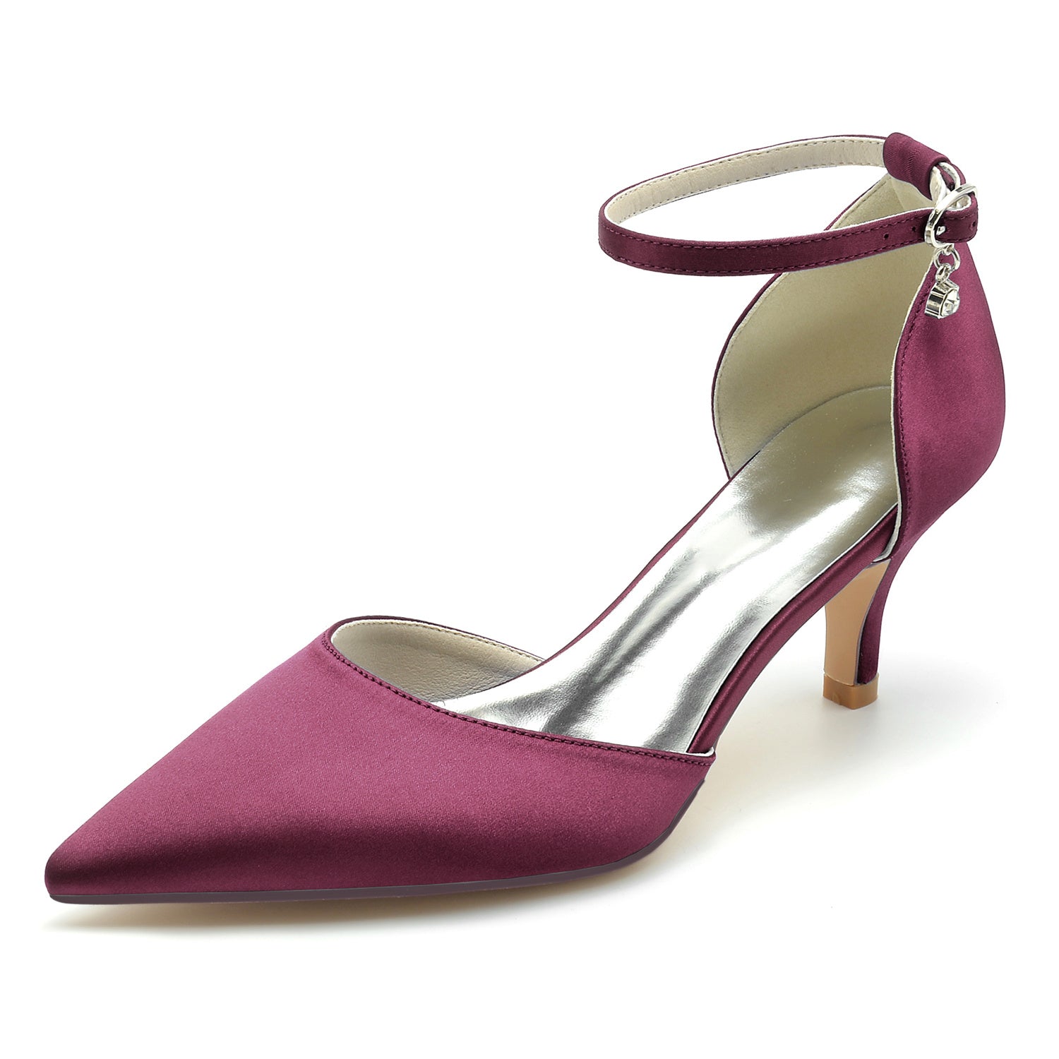Bridal Shoes for Women with Rhinestone Buckle and Pointed Toe Mid Heel