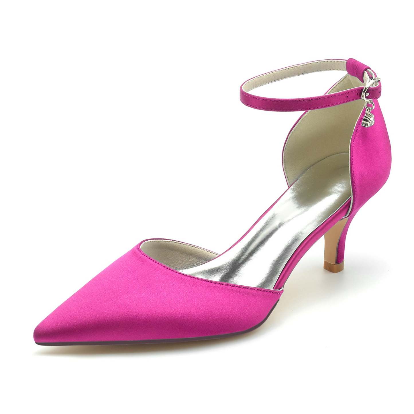 Bridal Shoes for Women with Rhinestone Buckle and Pointed Toe Mid Heel