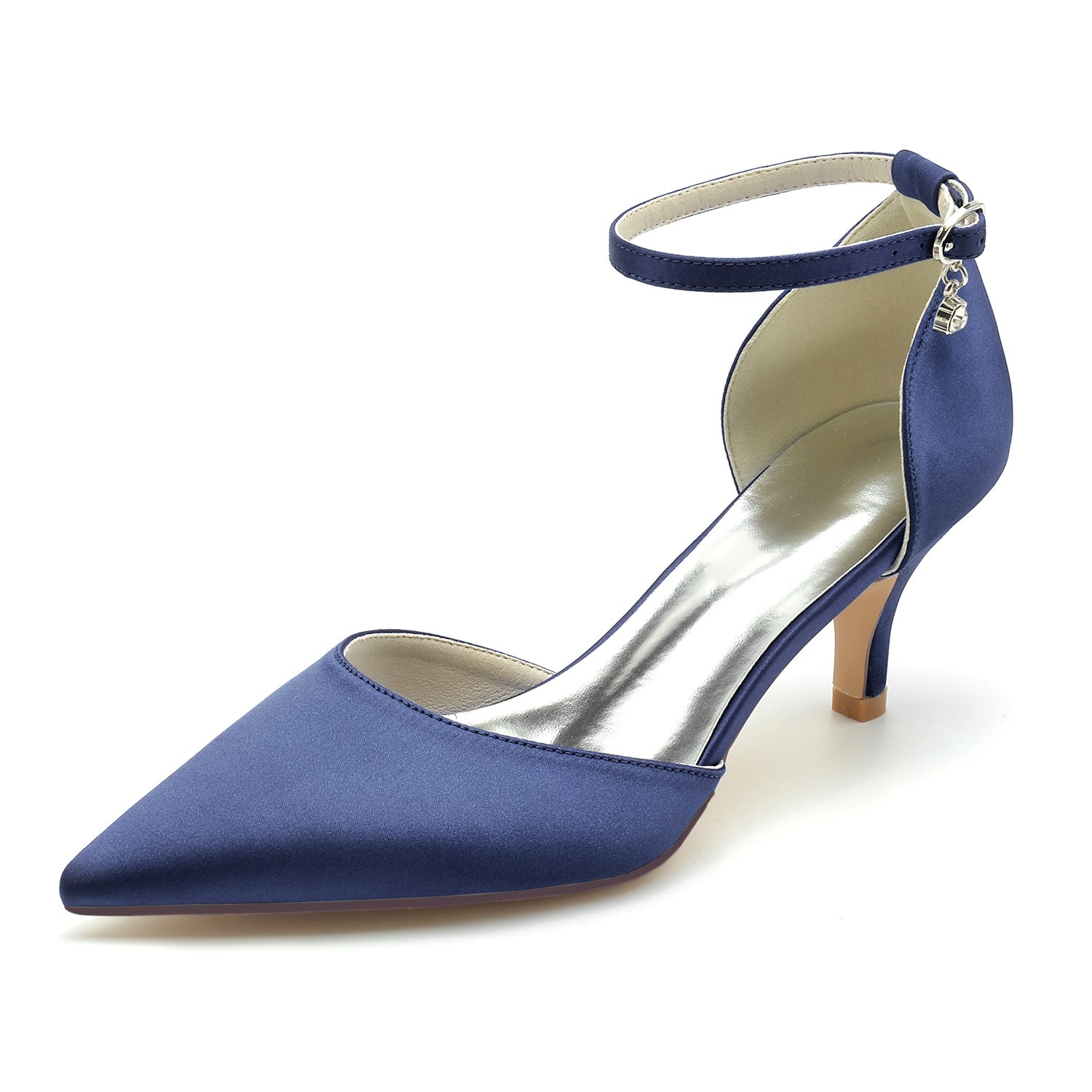 Bridal Shoes for Women with Rhinestone Buckle and Pointed Toe Mid Heel