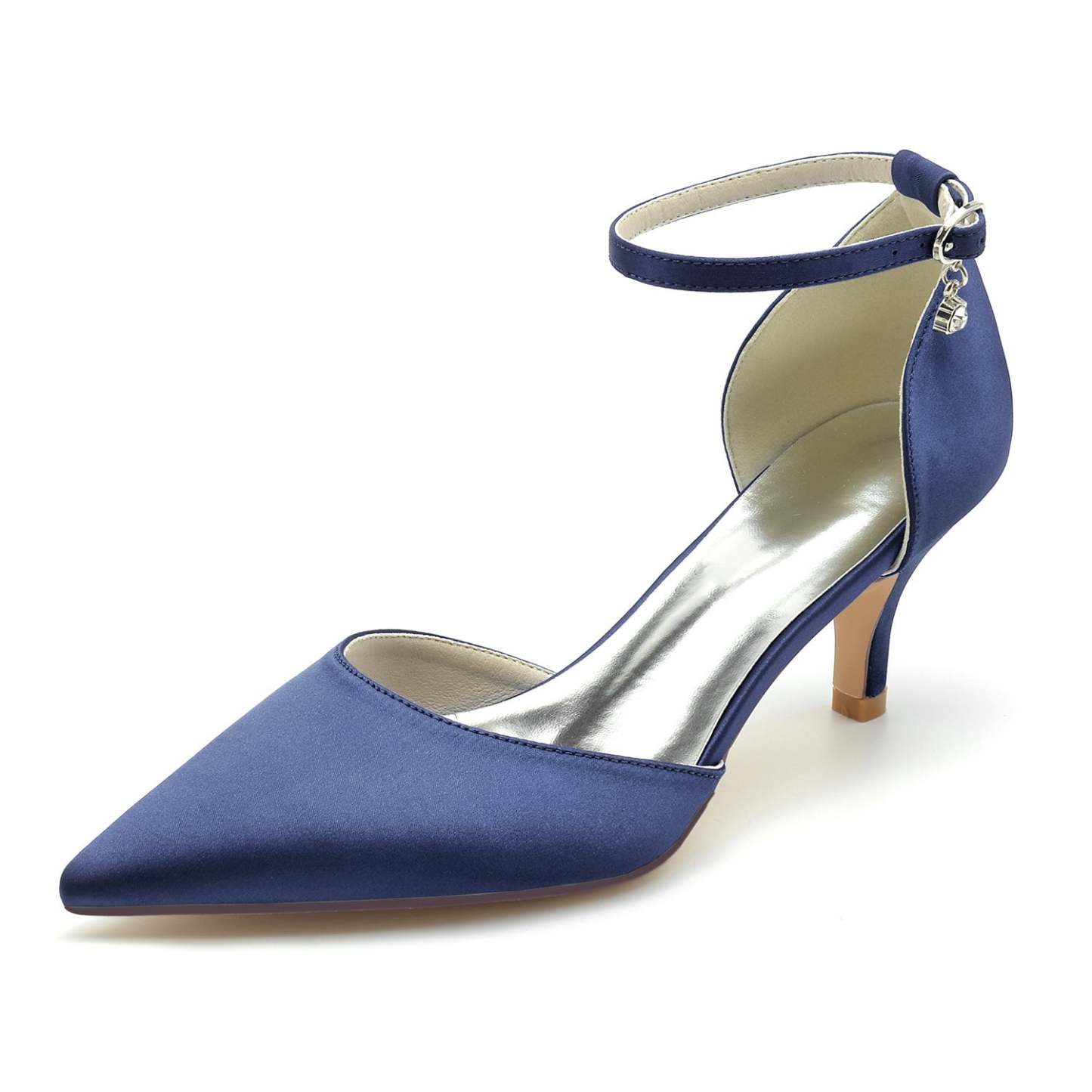 Bridal Shoes for Women with Rhinestone Buckle and Pointed Toe Mid Heel