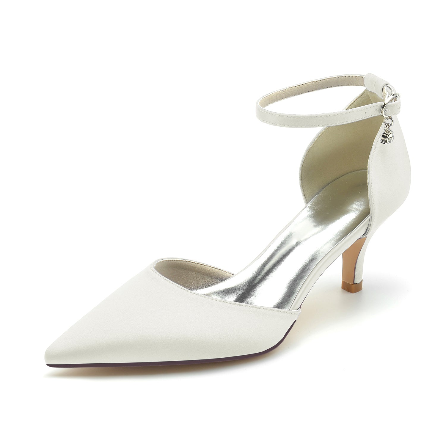 Bridal Shoes for Women with Rhinestone Buckle and Pointed Toe Mid Heel