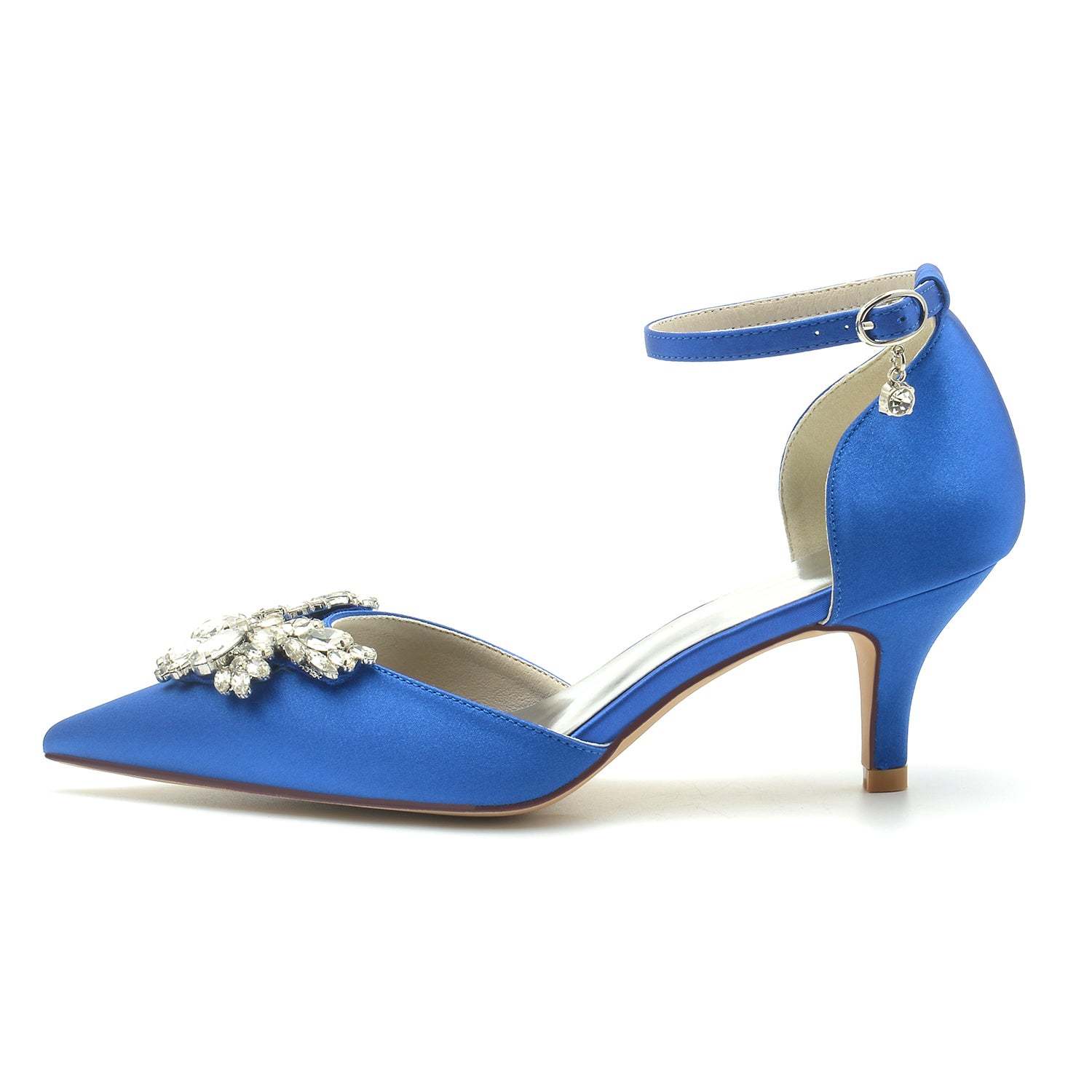 Bridal Shoes for Women with Crystal Buckle and Pointed Toe in Mid Heel