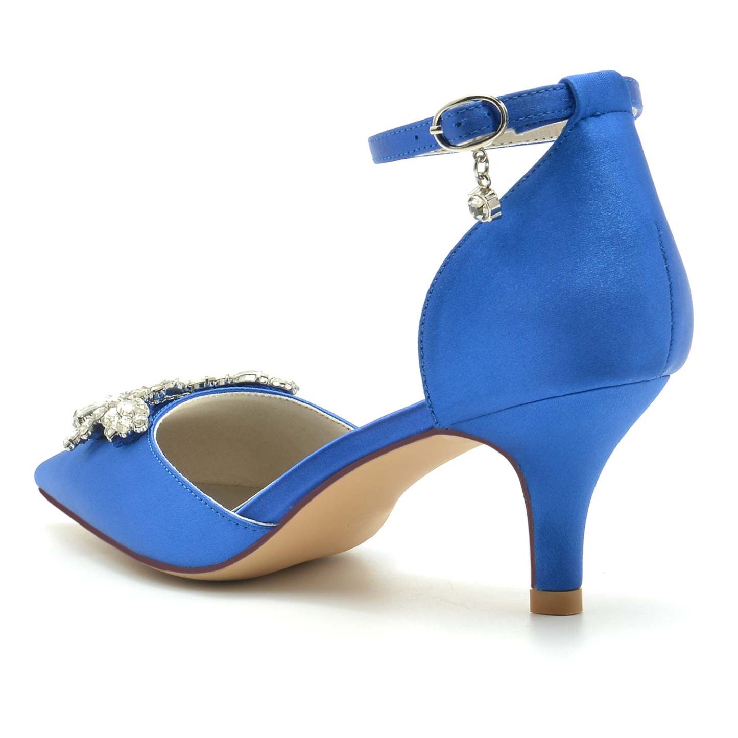 Bridal Shoes for Women with Crystal Buckle and Pointed Toe in Mid Heel