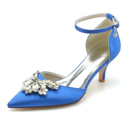 Bridal Shoes for Women with Crystal Buckle and Pointed Toe in Mid Heel