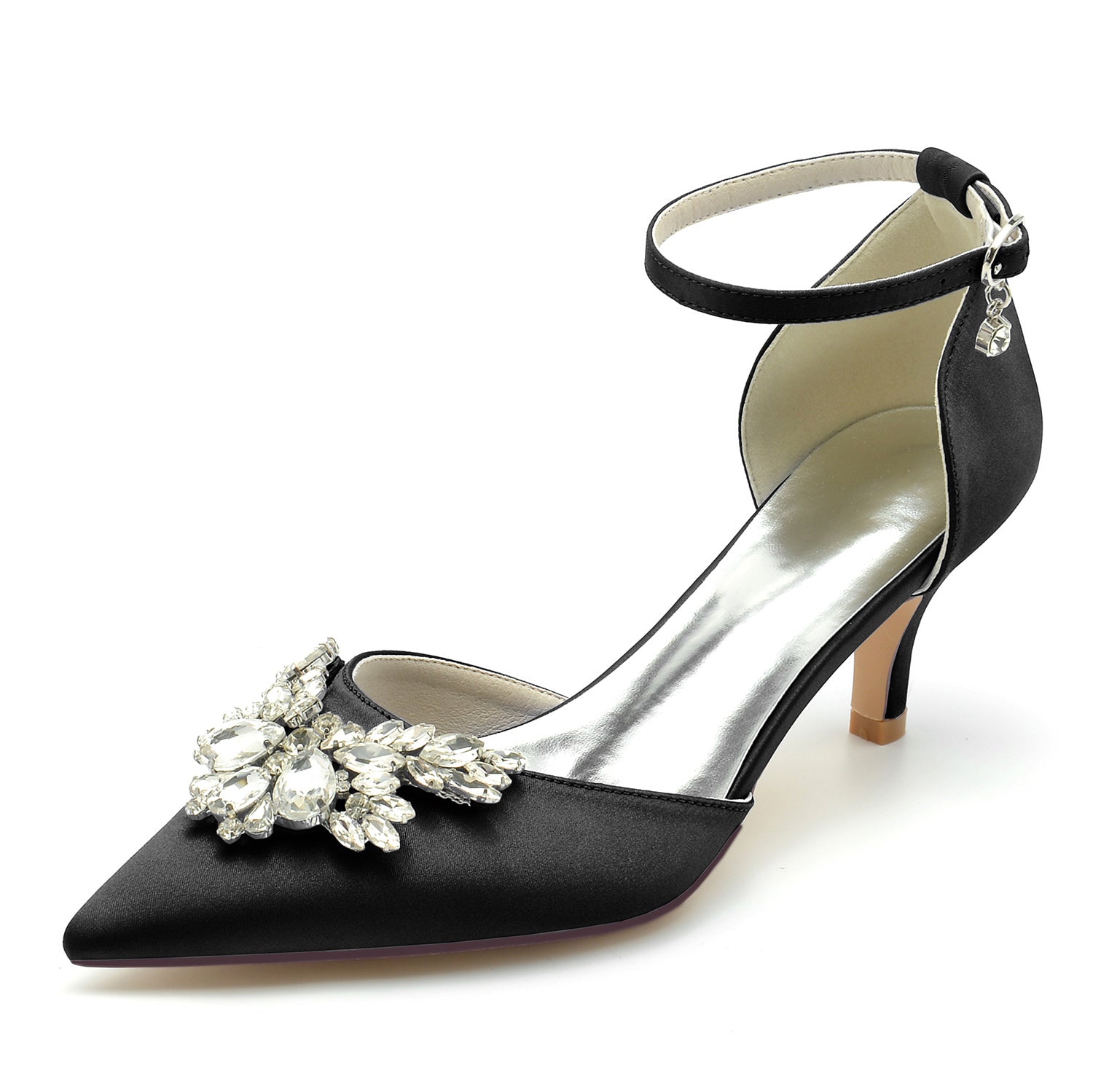 Bridal Shoes for Women with Crystal Buckle and Pointed Toe in Mid Heel